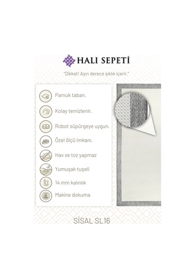 Halı Sepeti Noa Sisal Ns16 Krem - Gri Kaydırmaz, Leke Tutmayan Yıkanabilir Salon Mutfak Halısı Krem - Gri Halı Sepeti Noa Sisal Ns16 Krem - Gri Kaydırmaz, Leke Tutmayan Yıkanabilir Salon Mutfak Halısı Krem - Gri