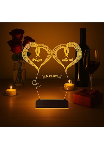 Luvivia Kalp Sevgiliye Hediye Kişiye Özel 3d Lamba - Masa Gece Lambası V20