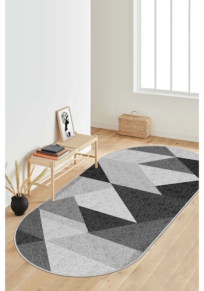 West Home Dijital Baskı Yıkanabilir Kaymaz Taban Siyah Oval Mutfak Halısı Salon Halısı Ve Yolluk Wh 443 Black Oval
