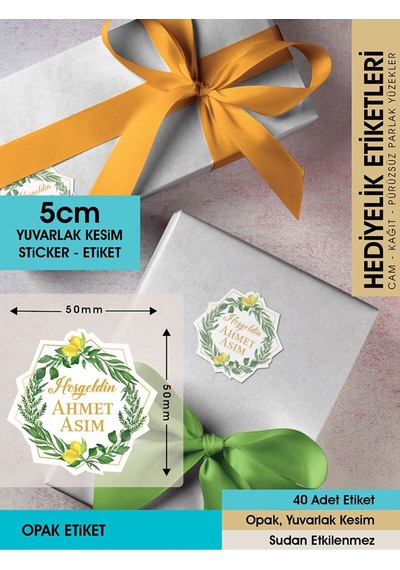 Limon Çiçekli Çelenk Modeli Ürünlerinize Özel 5 CM - 40 Adet Opak Sticker Renkli