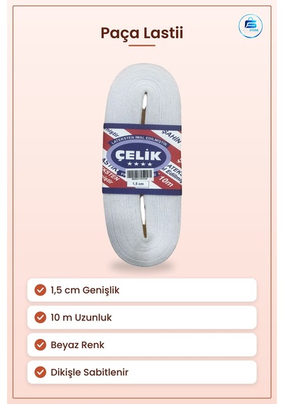 Beyaz Paça Lastiği 1,5 Cm 10 M Dekoratif Elastik Şerit Lastik Dik