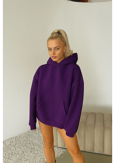 Benroma Baskılı Ünisex Kapüşonlu Sweatshırt Mor