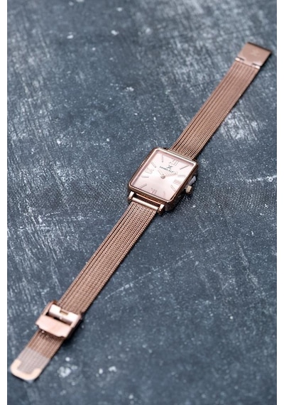 Daniel Klein Dke.1.10741-6 Dikdörtgen Kasa Hasır Kordon Minimal Tasarım Kadın Kol Saati Rose Gold