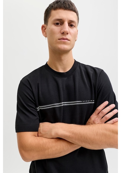 Jack & Jones Jcofusıon Erkek Basic Tişört Bisiklet Yaka, Göğüs Logolu Siyah