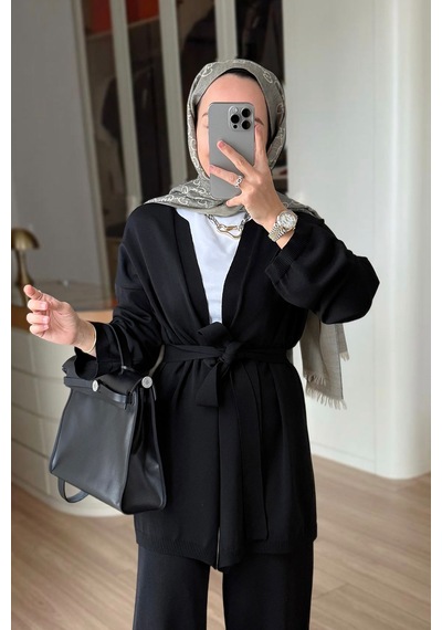 Ka Hijab Premium Hırkalı Rayon Takım - Siyah
