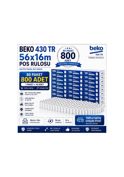 430 Tr Pos Rulosu 56x16 Mm Termal Rulo Kâğıt 80 Paket 800 Adet