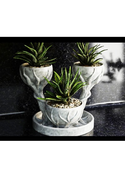 3d Üçlü Hand Of Tree Mermer Desenli Plastik Vazo Mermer Desen
