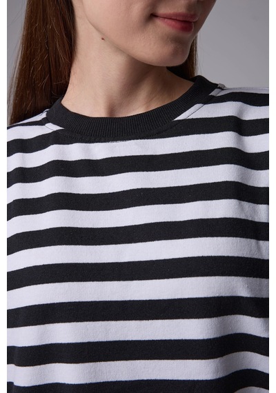 Defys Kadın Çizgili Oversıze Sweat Siyah-beyaz - 608041455 Siyah-beyaz