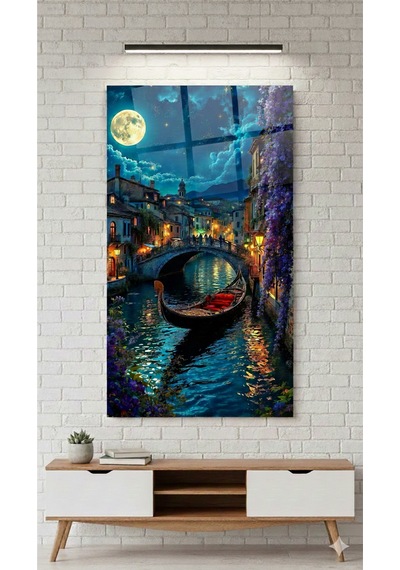 Romantik Nehir Yolu Ve Köprü Cam Tablo