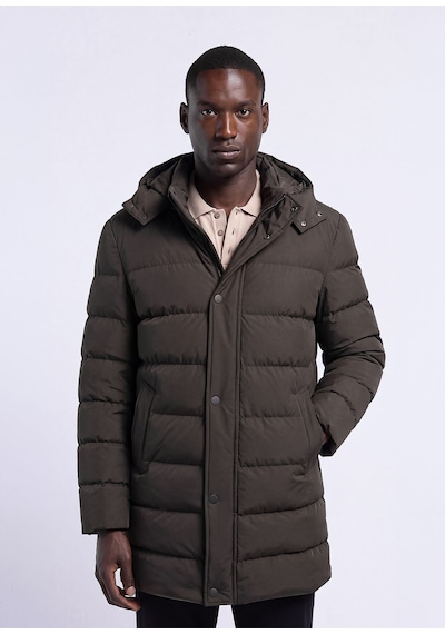 Dufy Erkek Slim Fit Kapüşonlu Haki Mont-18154