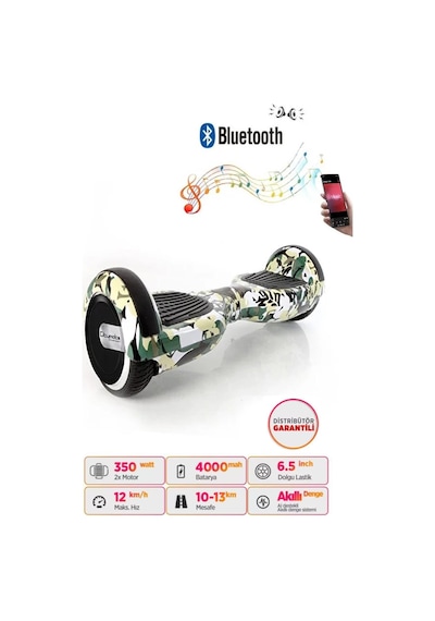 Citymate Hoverboard Elektrikli Kaykay Bluetooth Hoparlörlü 6.5 İnch Yeşil Kamuflaj