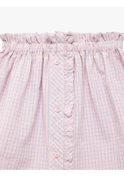 Koton A Kesim Beli Lastikli Düğmeli Desenli Pamuklu Etek Pembe Ekose 6smg70022aw Pembe