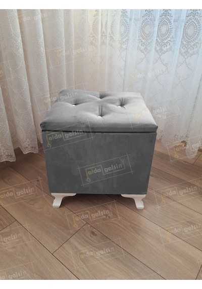Lüks Sandıklı Tabure Puf 45 X 45 Cm Gri