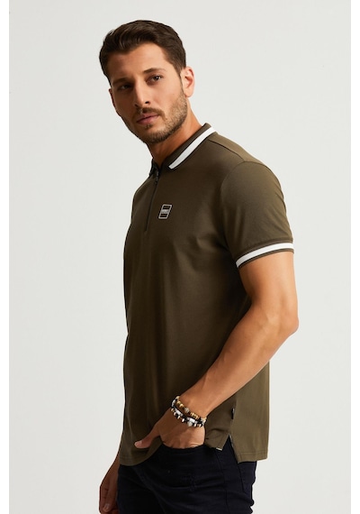 Alexander Gardi Alexandergardı Fermuar Detaylı Polo Yaka T-shirt Barakm Haki