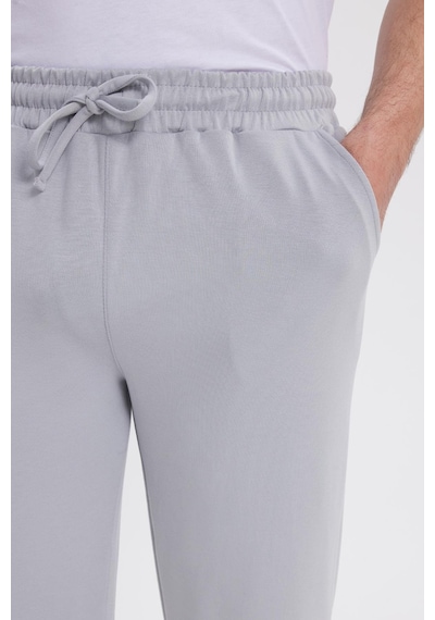 Tudors Erkek Slim Fit Dar Kesim Beli Bağcıklı 3 Cepli Geniş Paça Gri Eşofman Altı-41909 Gri