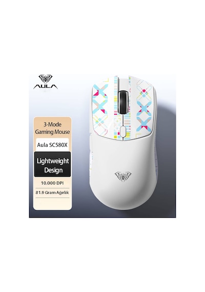 Aula SC580X Lightweight PAW3311 Sensör 10000 DPI 1000Hz Kablolu ve Kablosuz Gaming Oyuncu Mouse