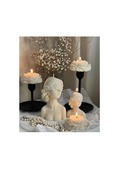 Dekoratif Beyaz Renk Şakayık Gül 3 Lü Gül 7x7 Cm Modern Dekoratif Soy Mum Tüm Renkelr