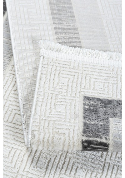 Grid Motifli Geometrik Modern Tasarımlı Pamuk Tabanlı Salon - Oturma Odası Gri Renk Halı Gri