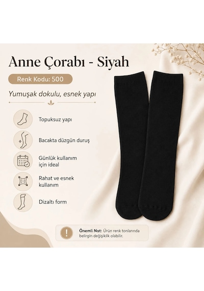 Çorap Giyim Kadın 70 Denye 6'lı Kalın Anne Çorabı Dizaltı Topuksuz Esnek Günlük Kullanım Çorabı Ten Siyah Bronz Vizon