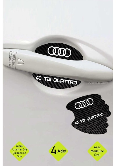 Karbon Desenli Audi 40 Tdı Quattro Kapı İçi Kolları Çizilmelere Karşı Özel Koruma Folyo Seti 40 Tdı Quattro Yazılı 4 Adet