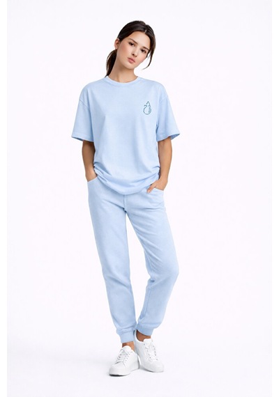 Sevgili Kombini Ateş Su Minimal Çift Tişört Oversize Unisex Partn Mavi