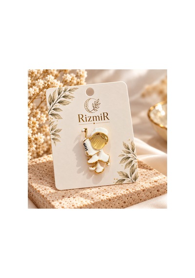 Hemşire Figürlü Beyaz Gold Broş