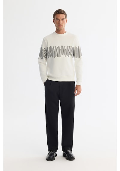 Avva Erkek Ekru Bisiklet Yaka Pamuklu Çizgili Sweatshirt B001203
