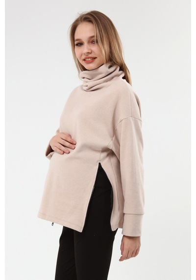Luvmabelly Myra4283 Fermuarlı Hamile Sweatshirt -Bej