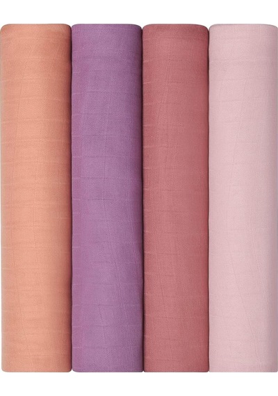 Muslin Kundak Bezi 4'lü Set Ultra Yumuşak ve Nefes Alabilir Pamuk 120x120 CM Mor