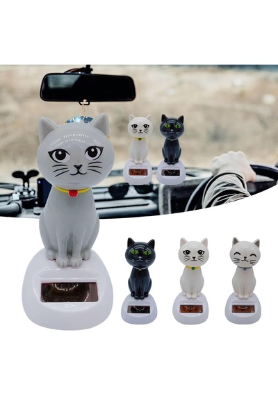 Solar Güneş Enerjili Sallanan Dans Eden Kedi Figürü Araba Torpido Masaüstü Dekor Biblo 10 Cm Emoji