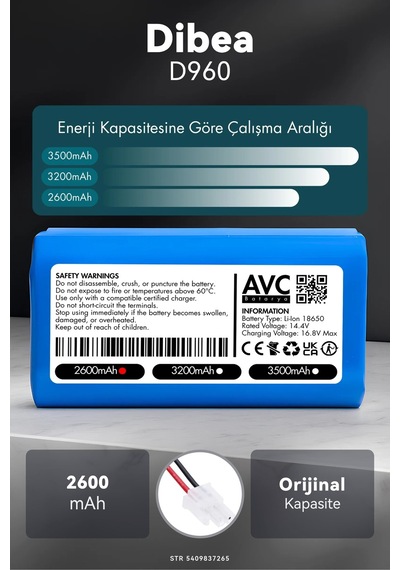 Dibea D960 2600mah Robot Süpürge Bataryası M.ö