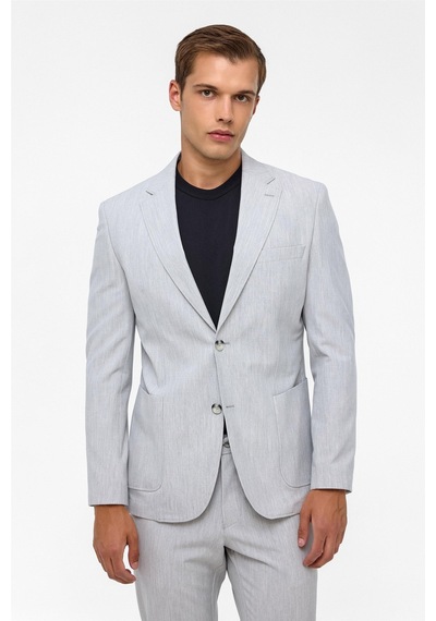 Süvari Gri Slim Fit Desenli Mono Yaka 6 Drop Spor Takım Elbise