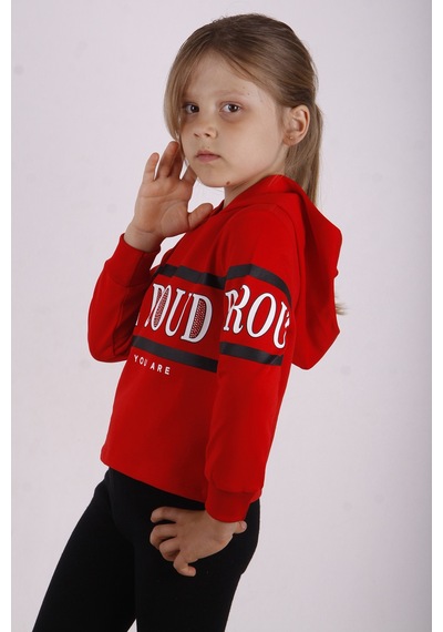 Toontoy Kız Çocuk Be Proud Baskılı Sweatshirt Kırmızı