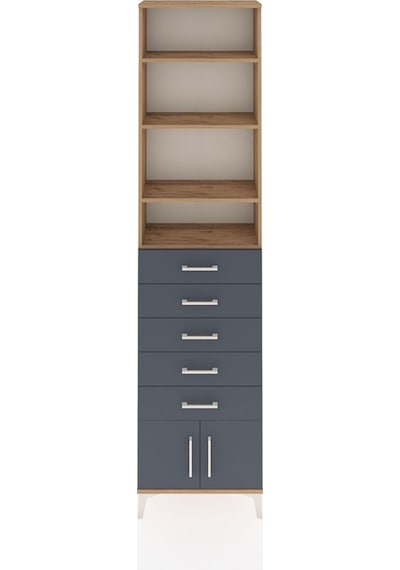 Arges Dolap 4 Raflı 5 Çekmeceli 2 Kapaklı 60x30x243 Çam-antrasit Atlas Çam