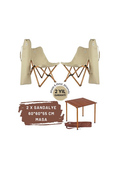 Bag The Joy Ahşap Masa Sandalye Seti Kahverengi - Bej - 60 60 55c Bej