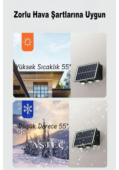 Astec Gün Işığı 20 Watt Solar Bahçe Led Aydınlatma Güneş Enerjili Otomatik Yanar 8 Led Bahçe Aplik