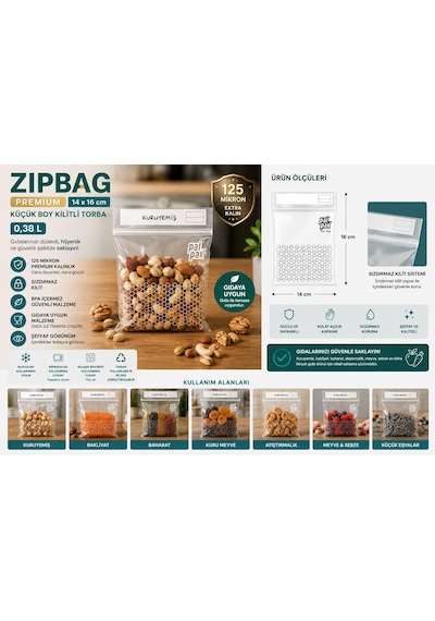 Zip Bag Premium Kilitli Çok Amaçlı Poşet 20 Adet 14x16 Cm