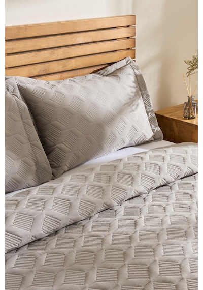 Kaşmir Home Greta Geometrik Çift Kişilik Yatak Örtüsü Takımı Koyu Gri 230x240 Cm Koyu Gri