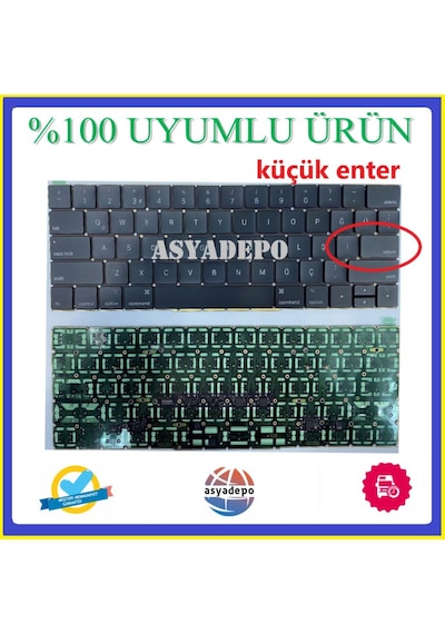 Apple Uyumlu MacBook Pro Mptt2Tu/A Klavye Tr Küçük Enter