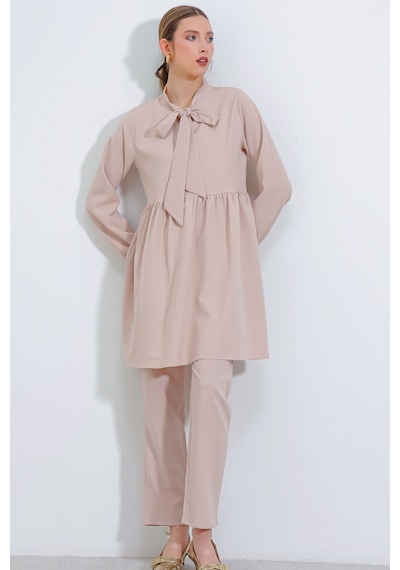 Bigdart Kadın Krem Örme Pantolon Tunik Alt Üst Takım 6654 6654bgd19-033-14814 001