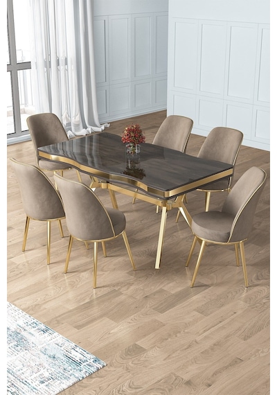 Canisa Prah Serisi 90x160 Lak Panel Antrasit Ironi Gold Ayak Masa Takımı 6 Cappucino Sandalye Siyah Mermer Desen Masa Sandalyeler Cappucino Canisa Prah Serisi 90x160 Lak Panel Antrasit Ironi Gold Ayak Masa Takımı 6 Cappucino Sandalye Siyah Mermer Desen Masa Sandalyeler Cappucino