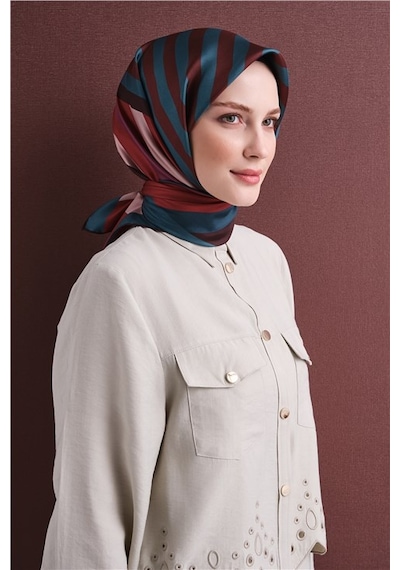 Armine Saf İpek Twill Eşarp 9615d 80 Antrasit Gül Kurusu