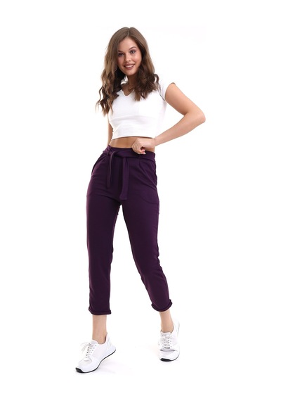 Winmoda34 Kadın Havuç Pantolon Beli Kemerli Mor