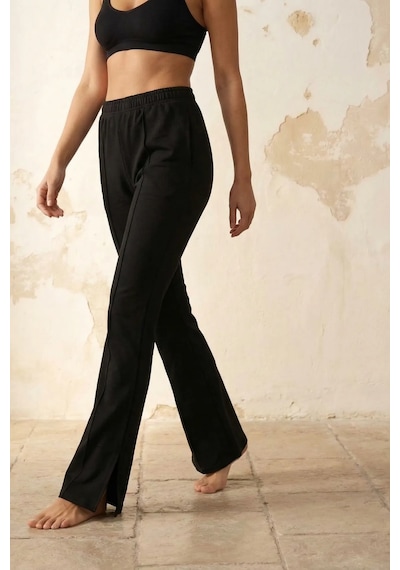Hiccup My Fashıon Yüksek Bel Geniş Paça Örme Jogger Siyah