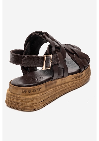 Luvishoes Elvoro Kahverengi Hakiki Deri Örgü Bantlı Kadın Sandalet