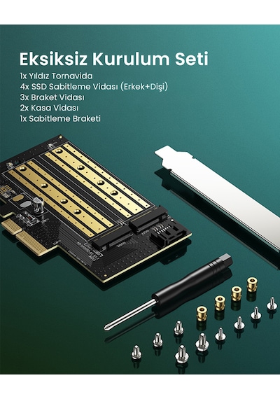 Ugreen Pcıe 3.0 M.2 Nvme Ve Ngff Okuyucu Adaptör Kartı, 70504
