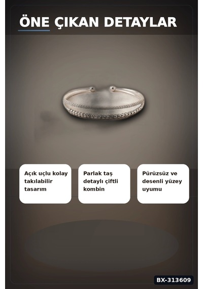 Bay Çiçek Mühürlü 20 Cm Gümüş Dorika Bileklik - Zirkon Taşlı Kadın Pirinç Takısı Bx-313609 Najmaddin Standart