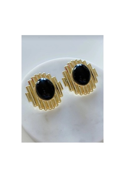 Lunarie Art Deco Çizgili Vintage Statement Küpe Altın