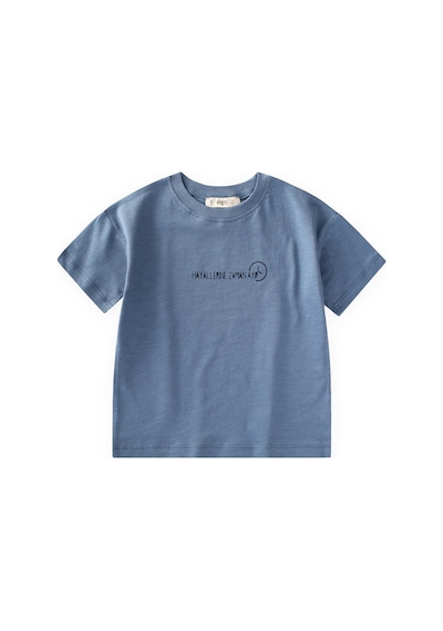 Cigit Slogan Baskılı T-shirt 2-10 Yaş İndigo
