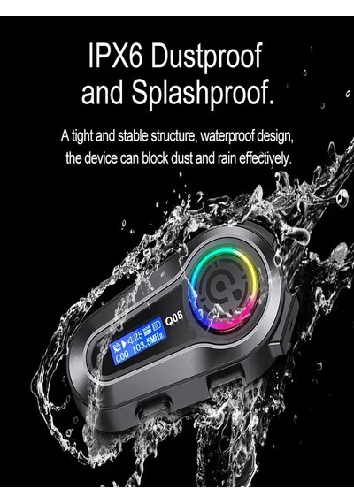 Q008 Lcd Fm Radio Eq Ses Ipx6 Su Geçirmez Rgb Işıklı Bluetooth Motosiklet Kask Kulaklığı